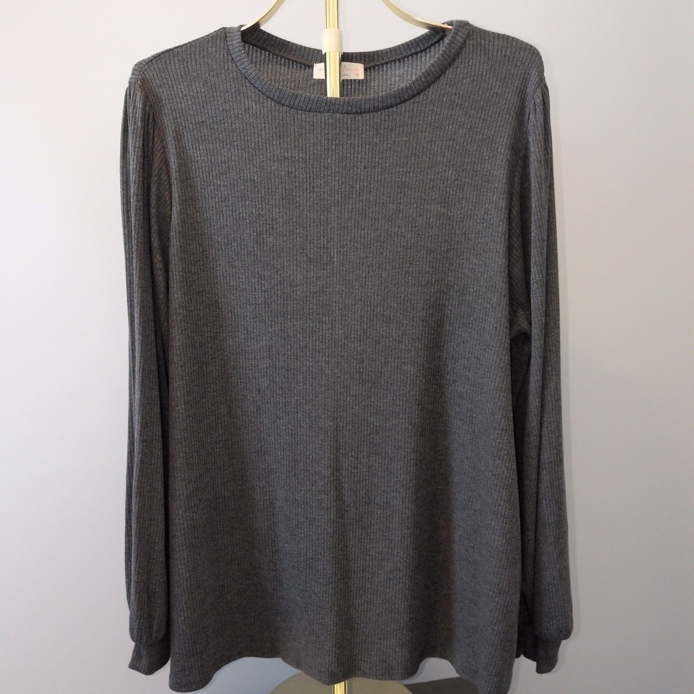 Perfect Peach Ribbed Knit Top Women 3X Charcoal Grey Long Sleeve Crew Neck